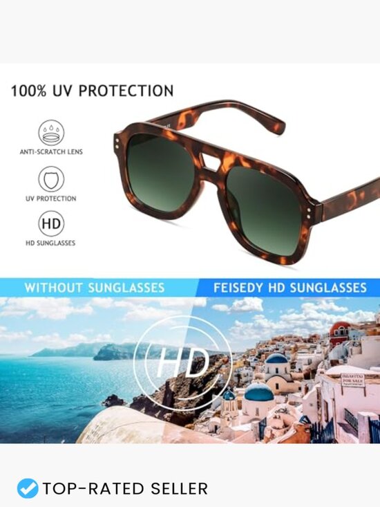 Vintage Aviator Sunglasses Double Bridge Large Square Thick Frame Retro